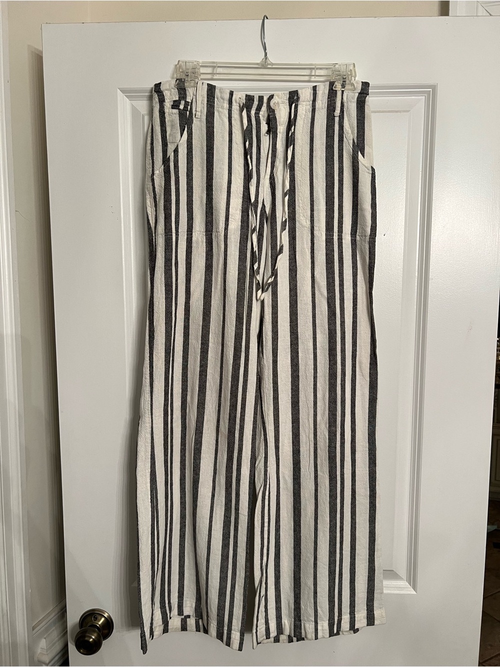 Striped Wide Leg Linen Blend Pants
